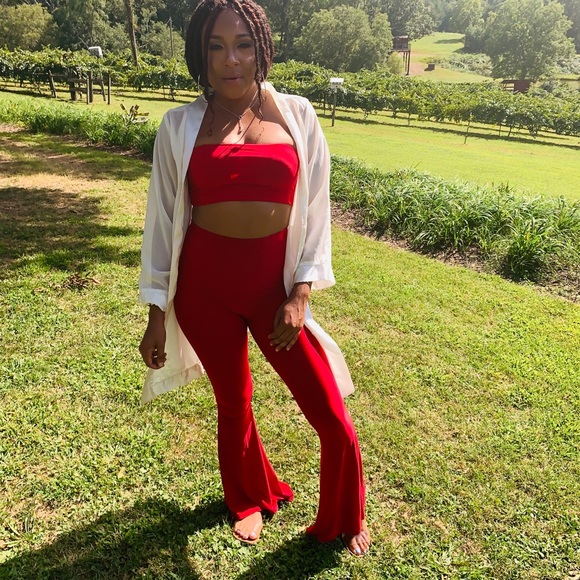 Red Two-Piece Pants set - Picture 2 of 6